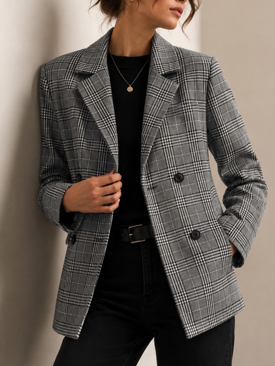 Madewell Jackets & Blazers - Madewell XS Gray Plaid Oversized Double Breasted Blazer Jacket NWOT Style